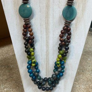 TROPICAL IVORY TAGUA Nuts Blues Greens Browns Rolled Beaded Strands Necklace